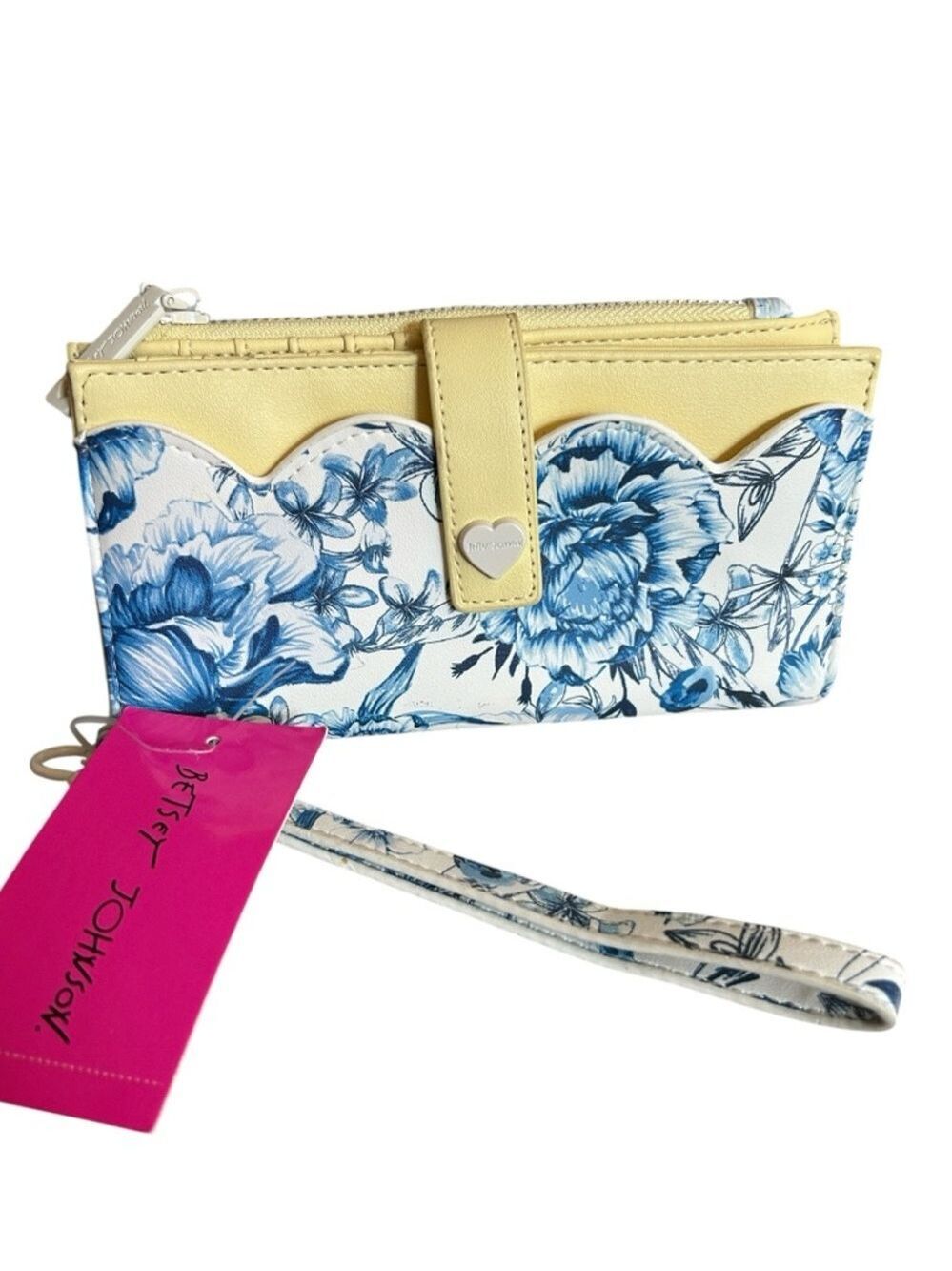 Betsey Johnson XOPIXIE Blue Yellow Floral Print Wristlet Bifold Wallet NWT